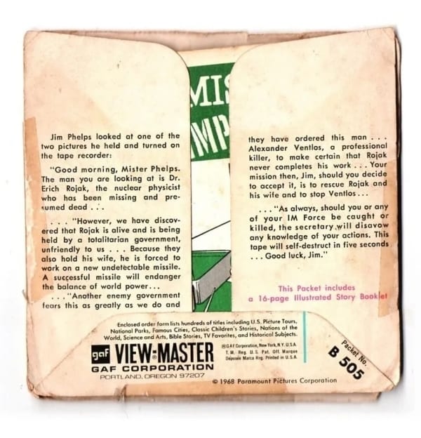 | Casa do Colecionador Filmes para Visor View Master - Missão Impossível - Seriado Tv - Gaf - 1968