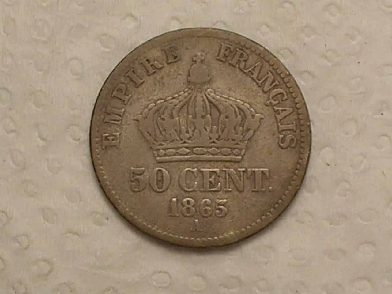 | Casa do Colecionador França) 50 Centimes - 1865-a / Napoleon III Imperador / Escassa / Prata / box2