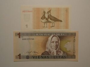 Lituania) 1 Talonas 1992 + 1 Litas 1994 / Flor de Estampa / ce02