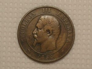 Moeda da França) 10 Centimes - 1854-MA = Napoleon III Imperador / Bronze / Cod. 830