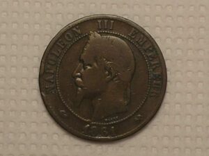 Moeda da França) 10 Centimes - 1861-K = Napoleon III Imperador / Bronze / Cod. 830