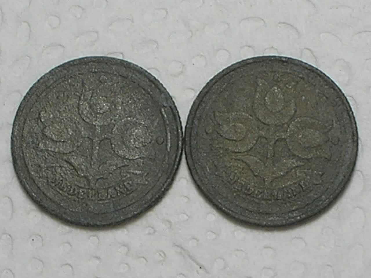 | Casa do Colecionador Netherland) Holanda 2 Cents - 1942 / 1943 = Duas peças raras da 2ª guerra Mundial na ocupação Alemanha / Zinco / Cod. 240