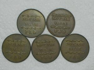 USA) 5 Fichas Geton no Cash Value F & D com Estrela / Soberbas / Cod.490.2