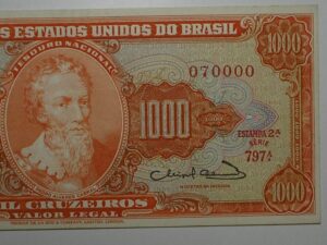 1.000 Cruzeiros C-106 / Cabral / Numeração bonita 070000 / Soberba