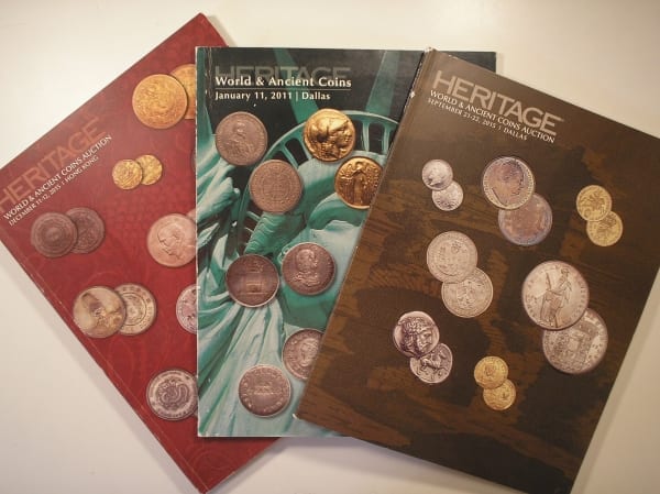 | Casa do Colecionador 3 Catálogos de Moedas Heritage, muito Ilustrado, Brasil, diversos Países e moedas, Ano 2011-2015 / "Valores em Dollar" / Dallas/H.Kong