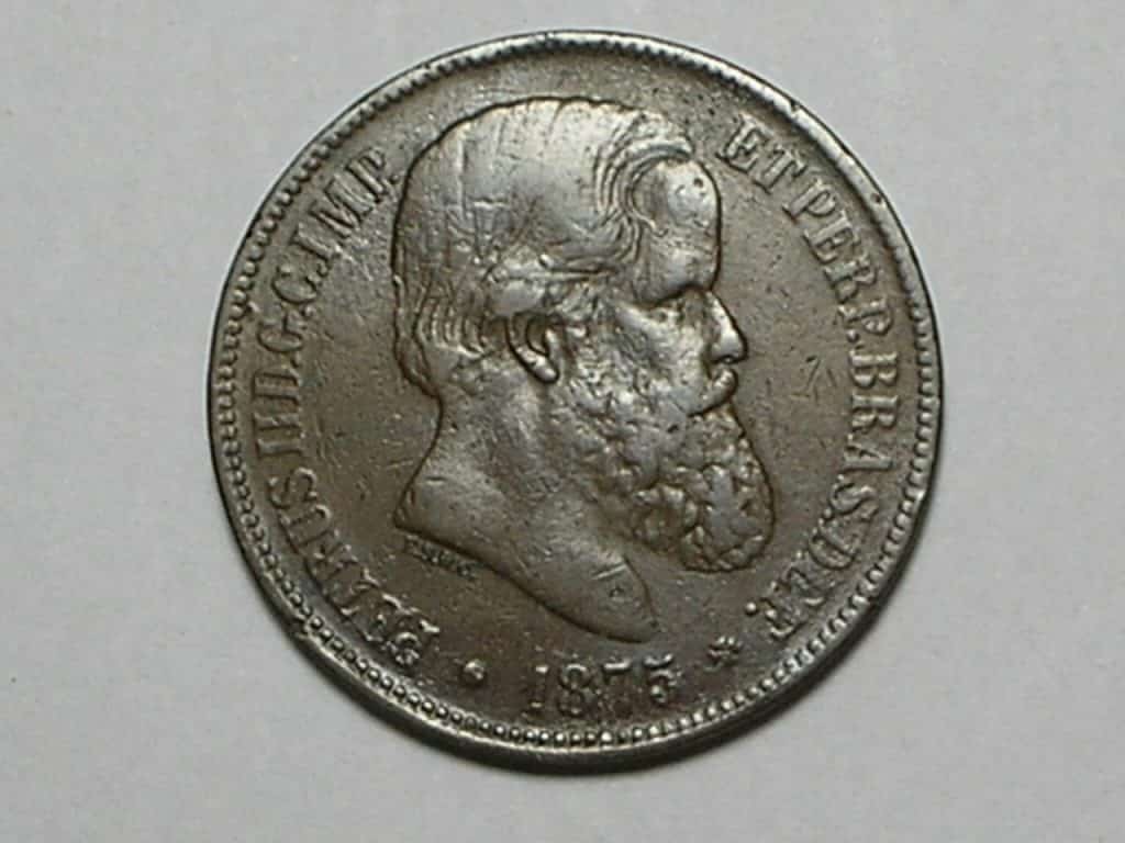 | Casa do Colecionador -)) 40 Réis - 1875 Bronze / Mbc/S - Bela pra coleçao - Estrelas do anel estrelar estão perfeitas / Petrus II