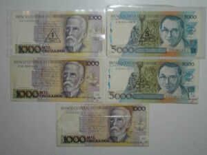 5 Cedulas C-193 ( Mbc inteira) + C-194 -198 - 200 - 201 estão Flor de estampa