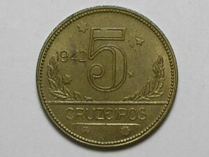 5 Cruzeiros – 1942 … Mapa do Brasil…. *Uncirculated – Flor de Cunho* – Impecável