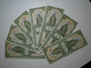 7 Cédulas 10 Cruzeiros c- 114 c/carimbo de 1 centavo / Flor de Estampa