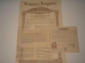 Apólice de seguros Industrial, Seguro terrestre, Nominal, 230.000 + premio, com recibo e selo, 1959 , Rio de Janeiro.