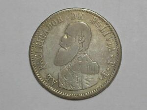 - Bolivia Melgarejo - 1865 / Al Pacificador de Bolívia / Prata - 35mm Diâmetro