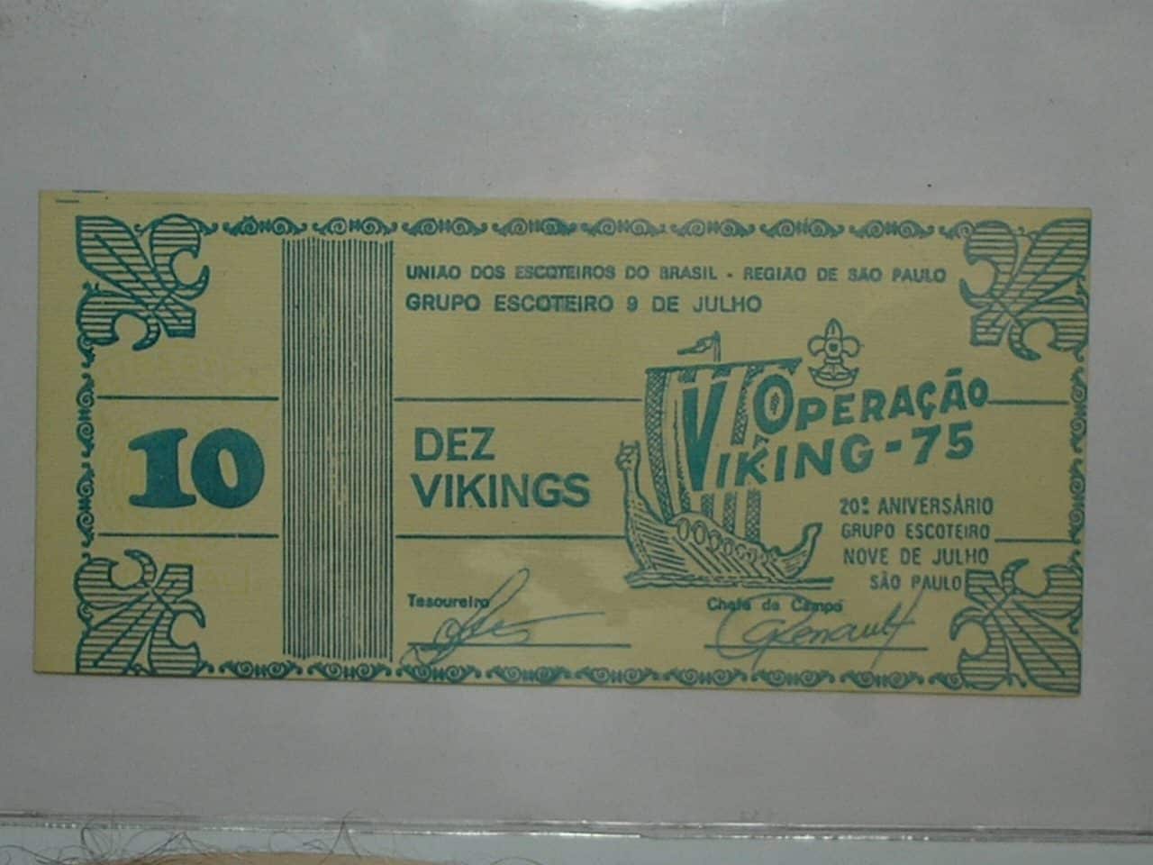 | Casa do Colecionador Cédula 10 Vikings 9 de Julho 1975 União Dos Escoteiros Do Brasil - São Paulo / Flor de Estampa