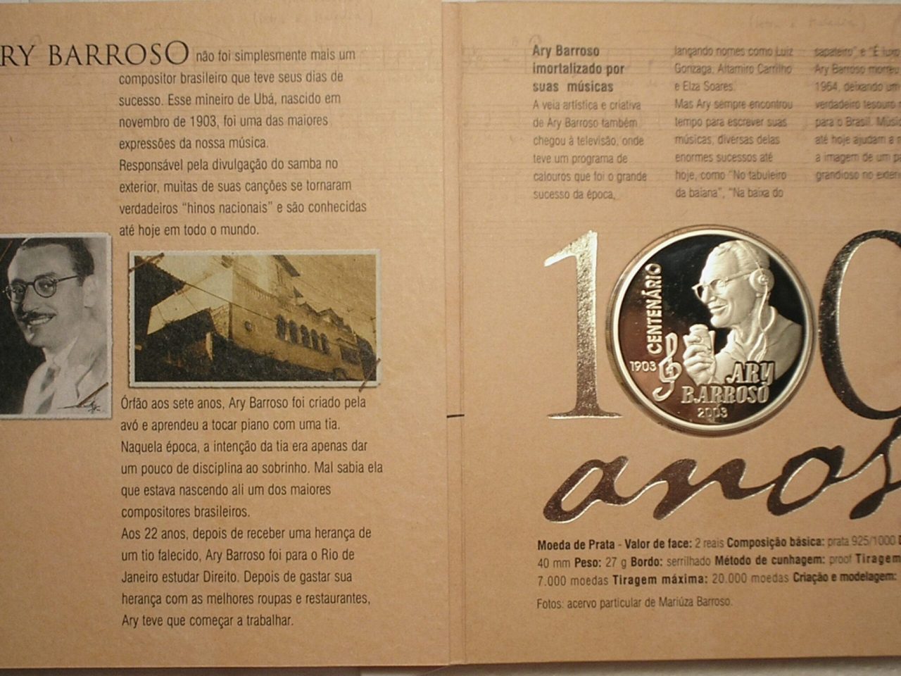 | Casa do Colecionador Estojo 100 Anos Ary Barroso 2003 / Prata Proof / cod. 3
