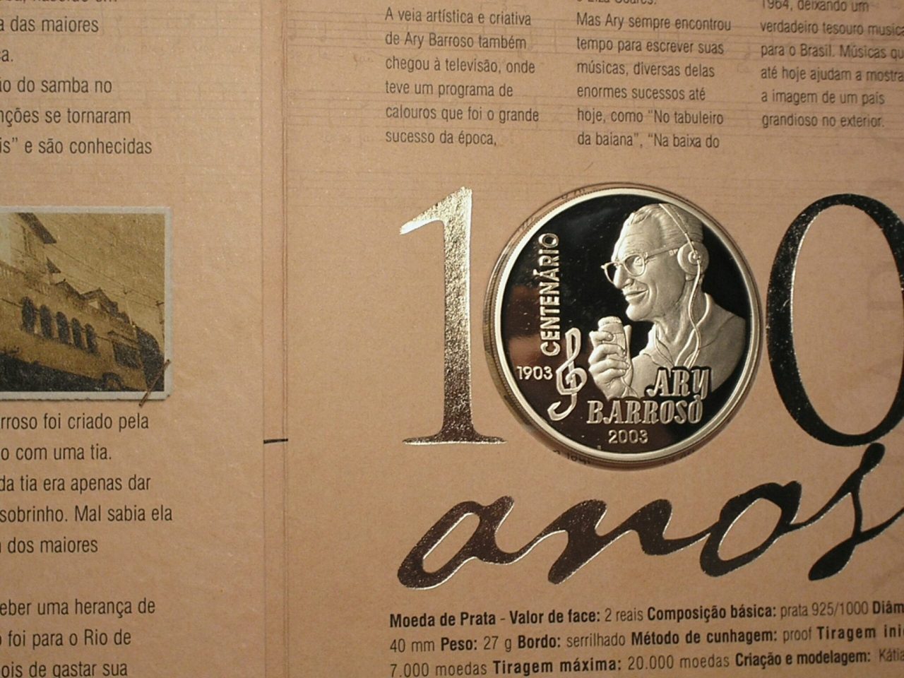 | Casa do Colecionador Estojo 100 Anos Ary Barroso 2003 / Prata Proof / cod. 3