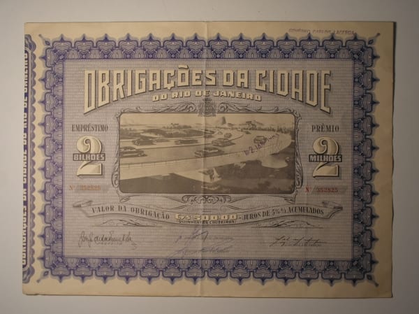 | Casa do Colecionador Obrigações da cidade do Rio de Janeiro, Governo Carlos Lacerda. Cr$ 500,00 Pr. 2 Milhões, ano de 1963