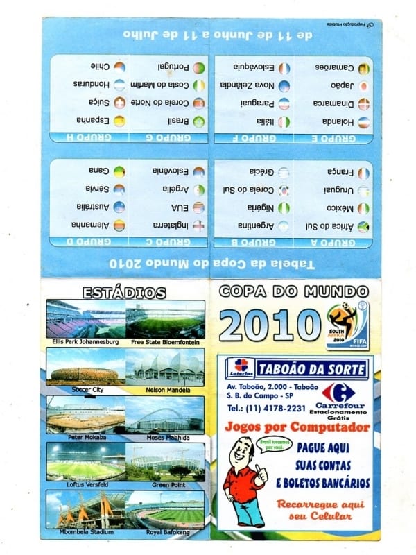 | Casa do Colecionador Propaganda Antiga Tabela Copa Mundo Futebol - Africa do Sul - 2010