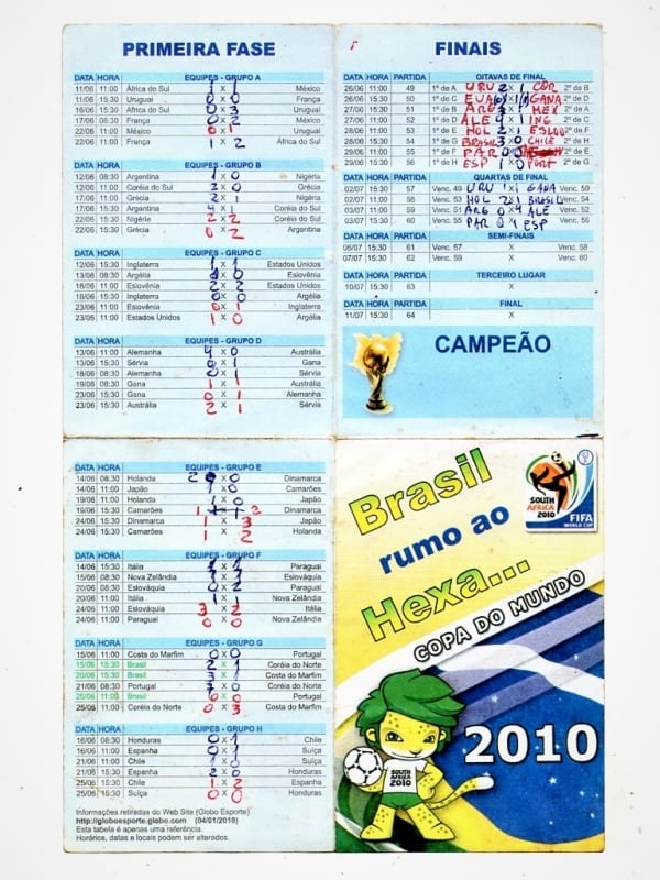| Casa do Colecionador Propaganda Antiga Tabela Copa Mundo Futebol - Africa do Sul - 2010