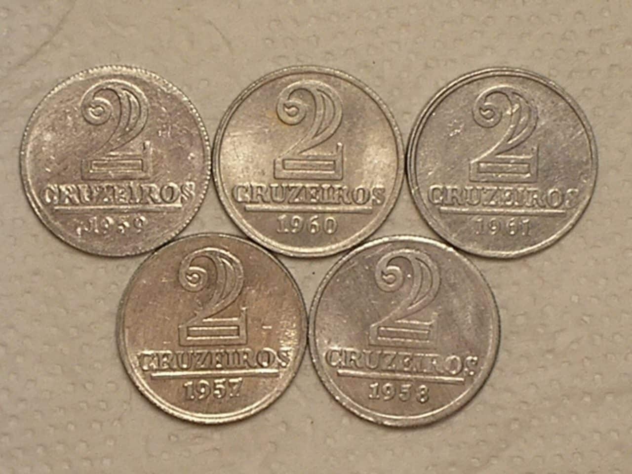 Série Completa) 2 Cruzeiro - 1957 / 1958 / 1959 / 1960 / 1961 ... Sob/Fc / 1957 é data escassa / cod. 760.3