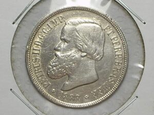 Variante: Barba com espinhos) 1.000 Réis - 1888 / Cabeça de Petrus II / Soberba / Prata