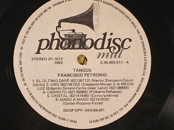 | Casa do Colecionador Álbum Vinil Disco - Tangos - Francisco Petronio - Sucessos parada 1973 / 1983