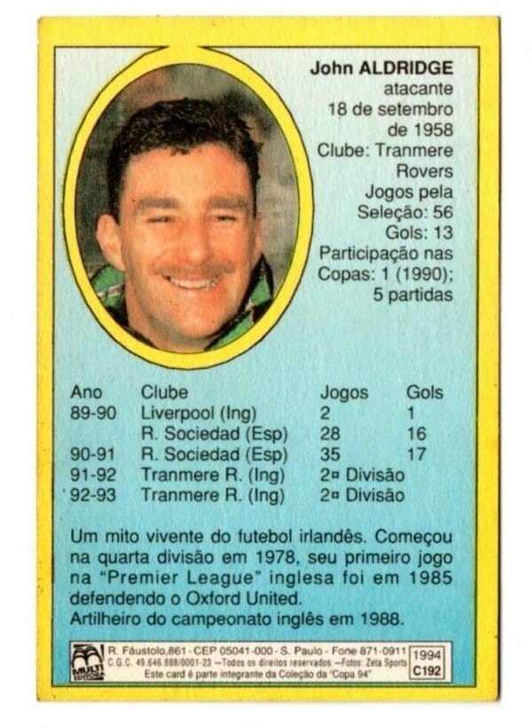 | Casa do Colecionador Card Copa Do Mundo de Futebol 1994 - Multi Editora - N° 192 - Irlanda - Aldrige