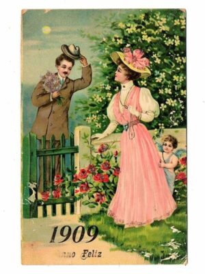 Cartao Postal - Art Nouveau - Boas Festas - Anos 1909 / 1910