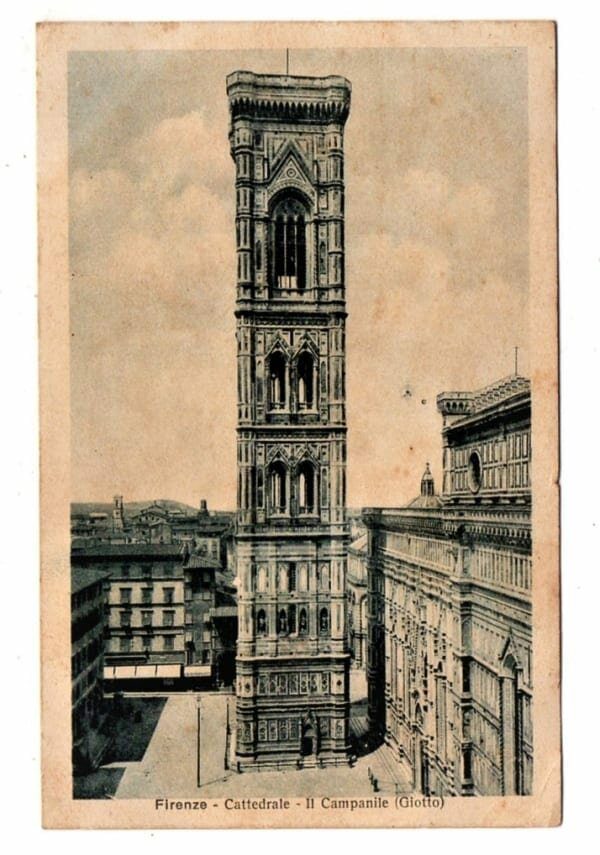 Cartao Postal Catedral e Campanario - Firenze - Italia - Circulado no Brasil - 1926