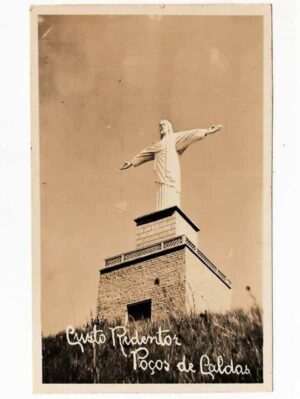 Cartão Postal Fotografico Cristo Redentor - Poços de Caldas MG - Anos 50