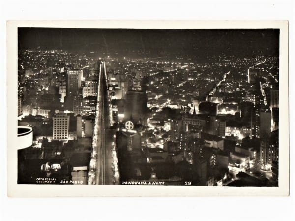 Cartão Postal Fotografico - São Paulo - SP - Panorama a Noite - Anos 50