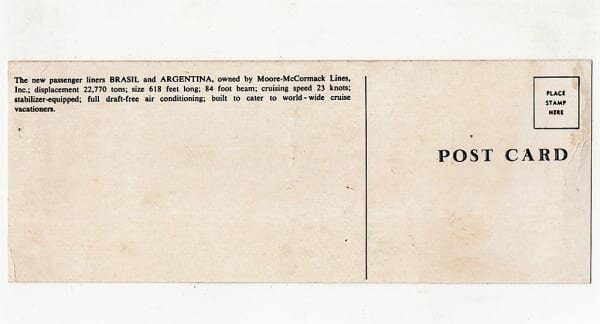 | Casa do Colecionador Cartão Postal Navio SS Argentina - Moore McCormack Lines - Carnaval in Rio Cruise - Anos 60