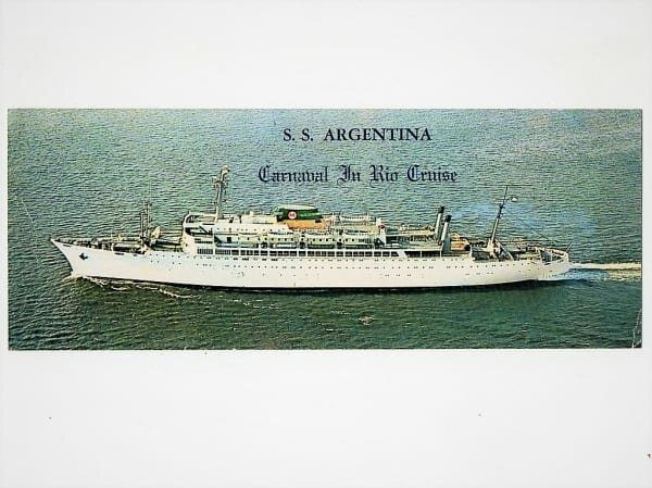 Cartão Postal Navio SS Argentina - Moore McCormack Lines - Carnaval in Rio Cruise - Anos 60