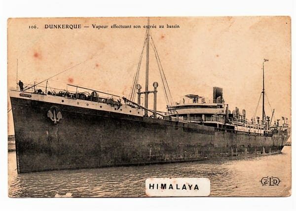 | Casa do Colecionador Cartão Postal Tipografico - Navio Himalaya - Porto de Dunkerke - Anos 40