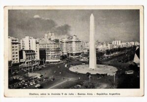 Cartão Postal Tipografico Obelisco e Av 9 de Julho - Buenos Aires - Argentina - Anos 50