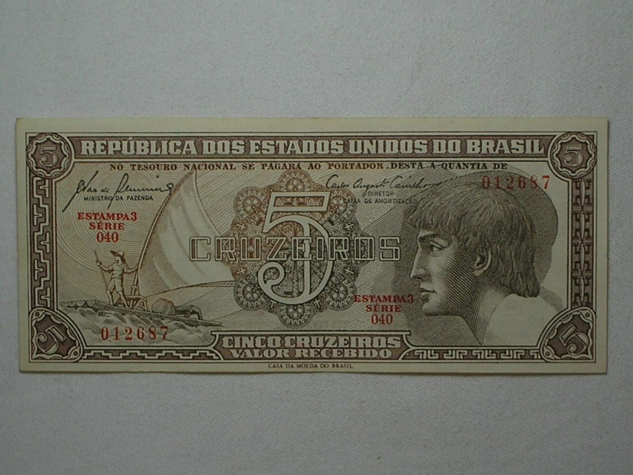 | Casa do Colecionador Indio) 5 Cruzeiros C-111 / Série Rara 040 / 012687 - Soberba