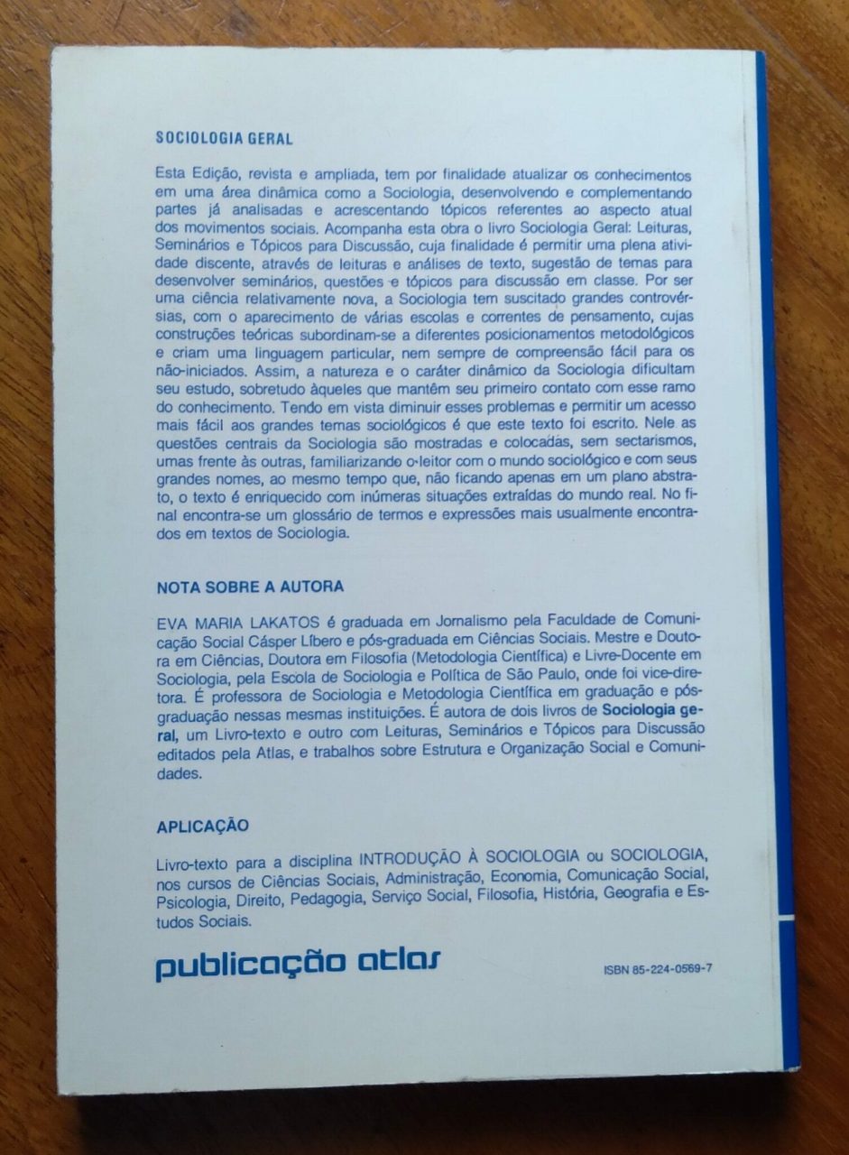 | Casa do Colecionador Livro Atlas Sociologia Geral / Eva Maria Lakatos