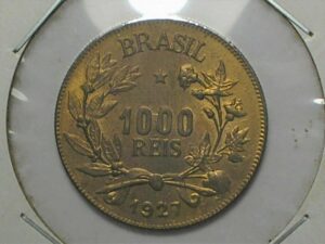 Moeda de 1.000 Réis de 1927 em Bz/Al - Na qualidade Brilhante Flor de Cunho
