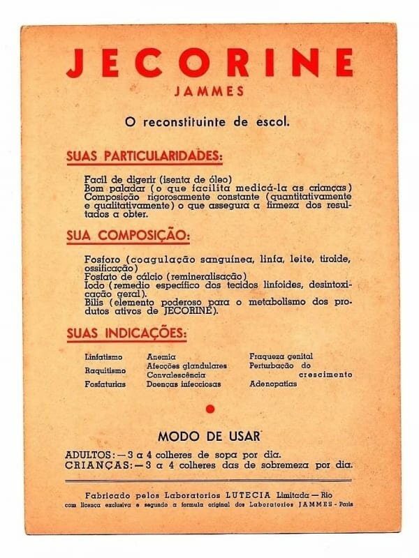 | Casa do Colecionador Propaganda Antiga Remedio Jecorine Lab. Lutecia - Anos 40