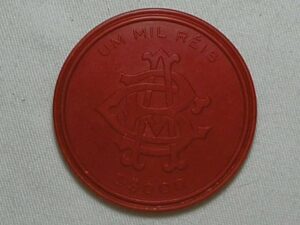 Rara Ficha de um Mil réis do Cassino Balneário Atlântico Do Rio de Janeiro - 1940 / Baguelite / Flor de cunho / rara
