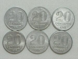 Série fechada de 20 centavos -1956/1957/1958/1959/1960/1961 / Mbc/S - Datas escassas / 1960 peça chave