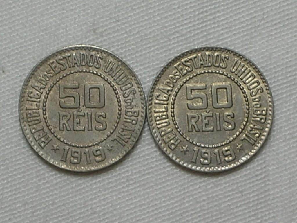 | Casa do Colecionador 50 Rs. 1919 - 2 moedas mbc/s