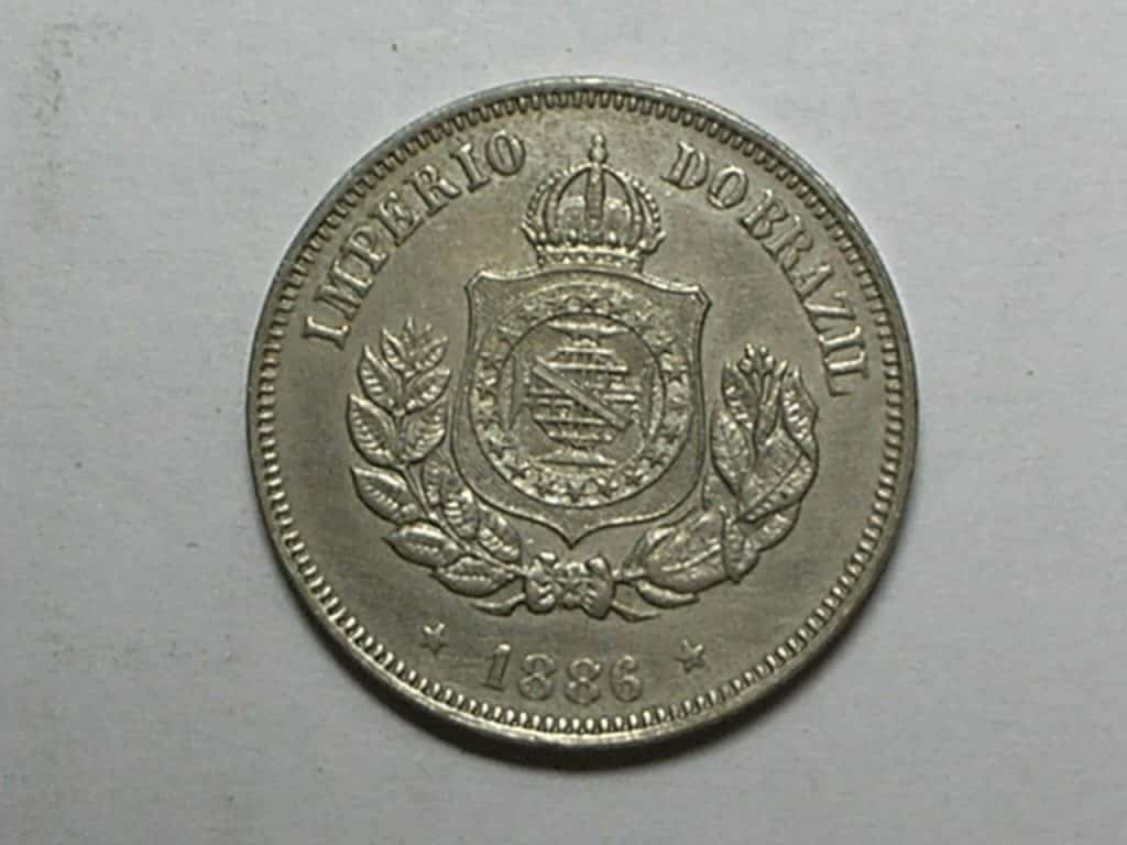 - "Brasil" 50 Réis - 1886 Fundo Linhado / Niquel / Flor de Cunho -- raro nesse estado