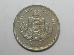 "Brasil" 50 Réis - 1887 Fundo Linhado / Niquel / Soberba / Difícil aparecer assim bonita