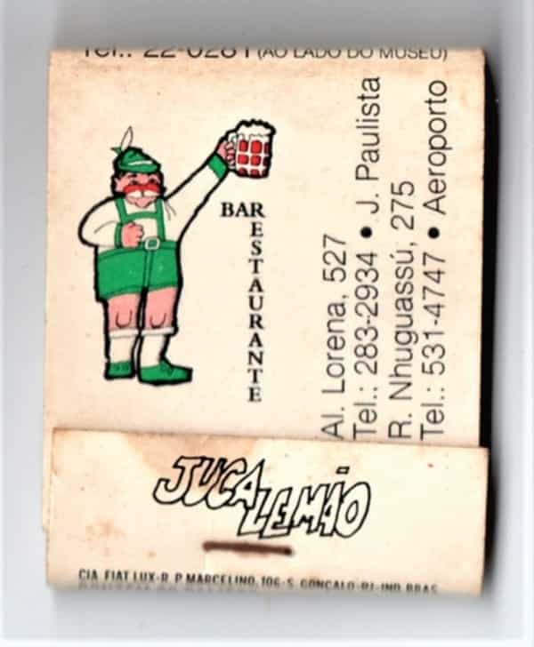 | Casa do Colecionador Caixa De Fosforos - Bar e Restaurante Juca Alemão - São Paulo ( SP ) - Anos 60 - Filuminismo