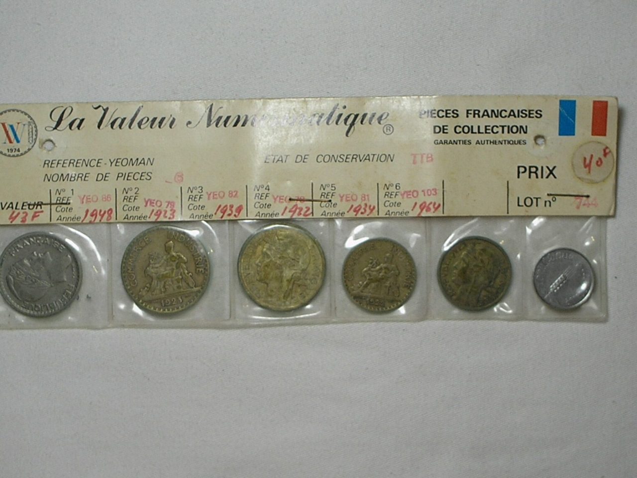 | Casa do Colecionador Cartela 6 Moedas Da França, Datas 1948/1923/1939/1922/1934/1964 - Algumas dificeis / m30.2