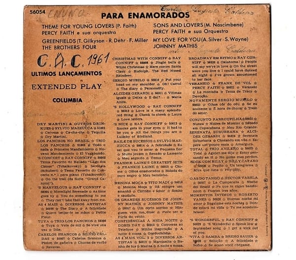 | Casa do Colecionador Disco - Compacto Duplo - Para Enamorados - Percy Faith - Johnny Mathis - The Brothers Four - Vinil - Anos 60