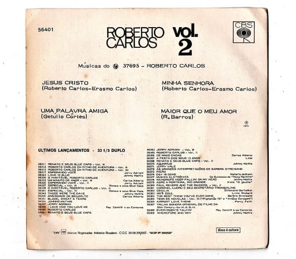 | Casa do Colecionador Disco - Compacto Duplo - Roberto Carlos - Volume 2 - Jesus Cristo - Vinil - Anos 70
