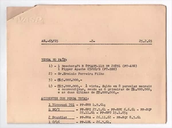 | Casa do Colecionador Documento Aviação Vasp Importação Exportação Avioes 1965
