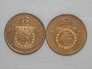 Moeda 20 Réis - 1869 Rs com ponto e sem Ponto / Mbc - Duas meodas