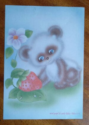 Papel de Carta Decorado Mini Belas Artes 379 / Gatinho e Morango