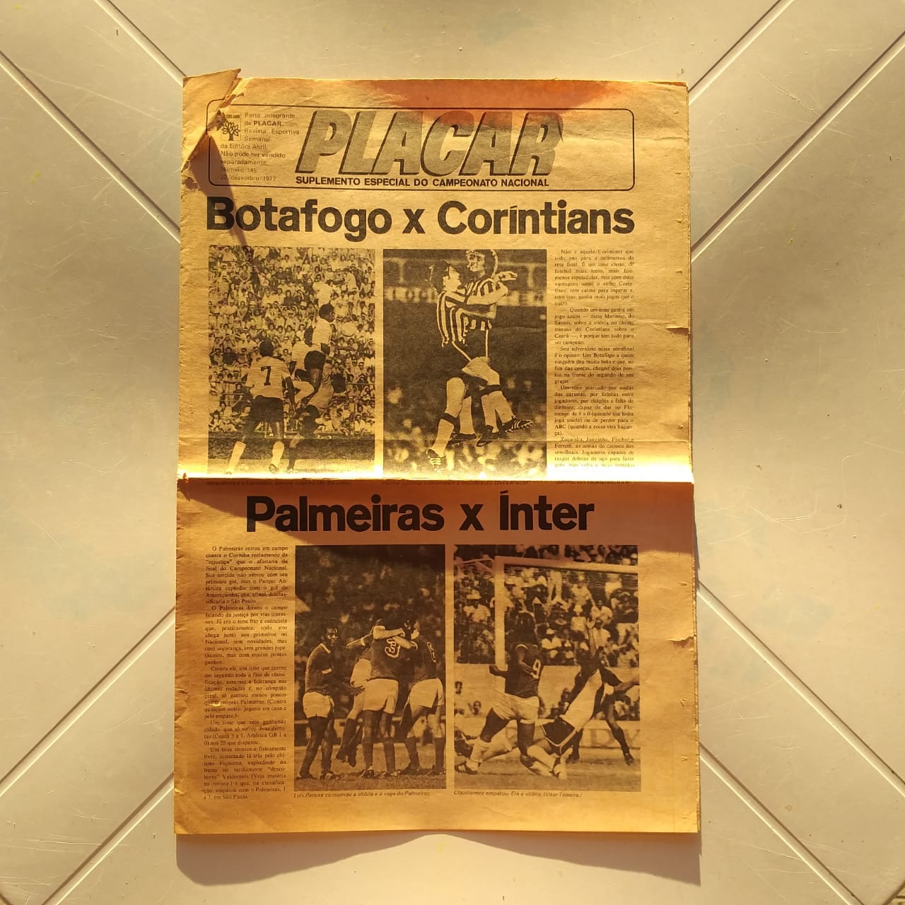 | Casa do Colecionador Placar Nº 0145 (Sem pôster Central + Suplemento Especial + Pôster Marinho - Botafogo) 22 de Dezembro de 1972 (Revista)